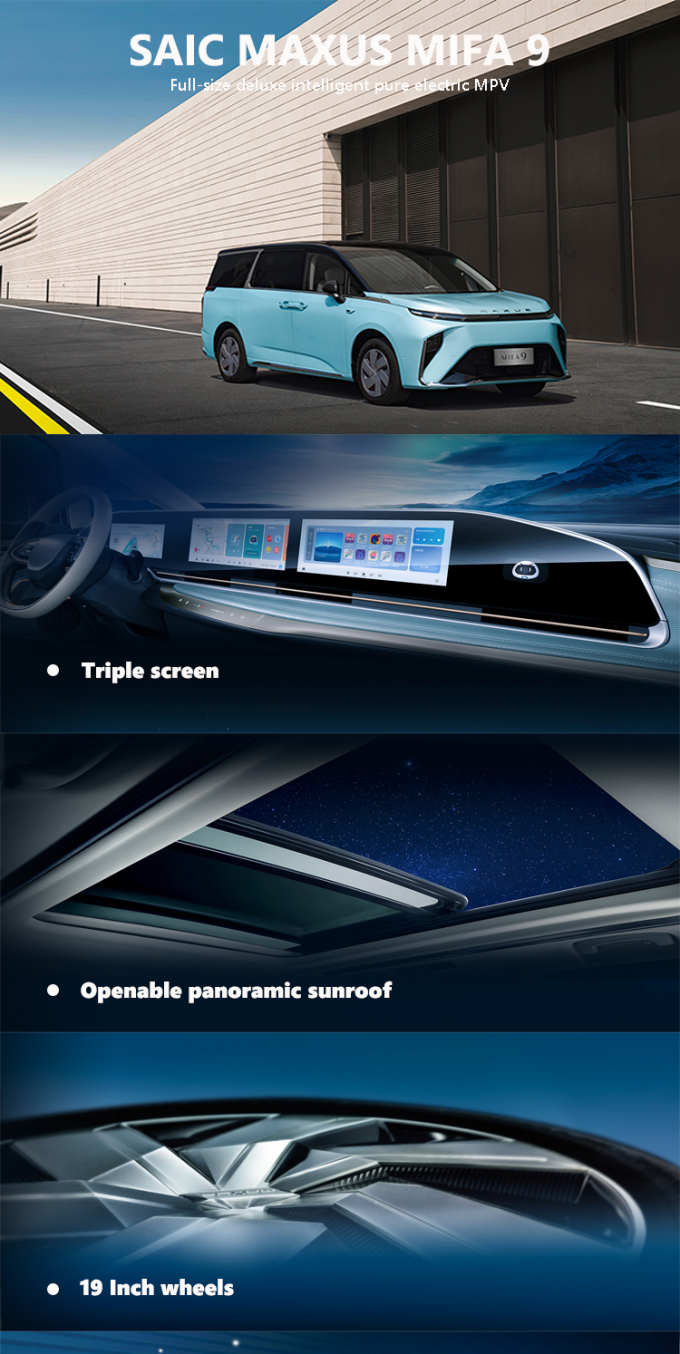 2024 मैक्सस एमआईएफए9 एमपीवी ईवी कार 7 सीट रेंज 480 किमी 560 किमी फ्रंट व्हील ड्राइव 0